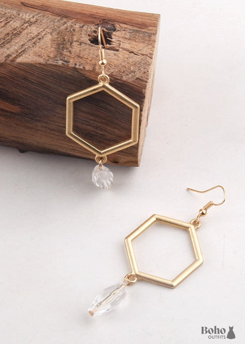 Boho Earrings, RH Dangle Earrings, Hexagon Loop